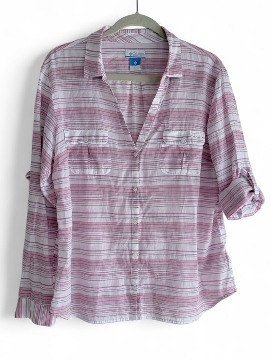 Columbia Tops - Columbia Women's 100% Cotton Striped Roll Sleeve Button Down Shirt Size XL